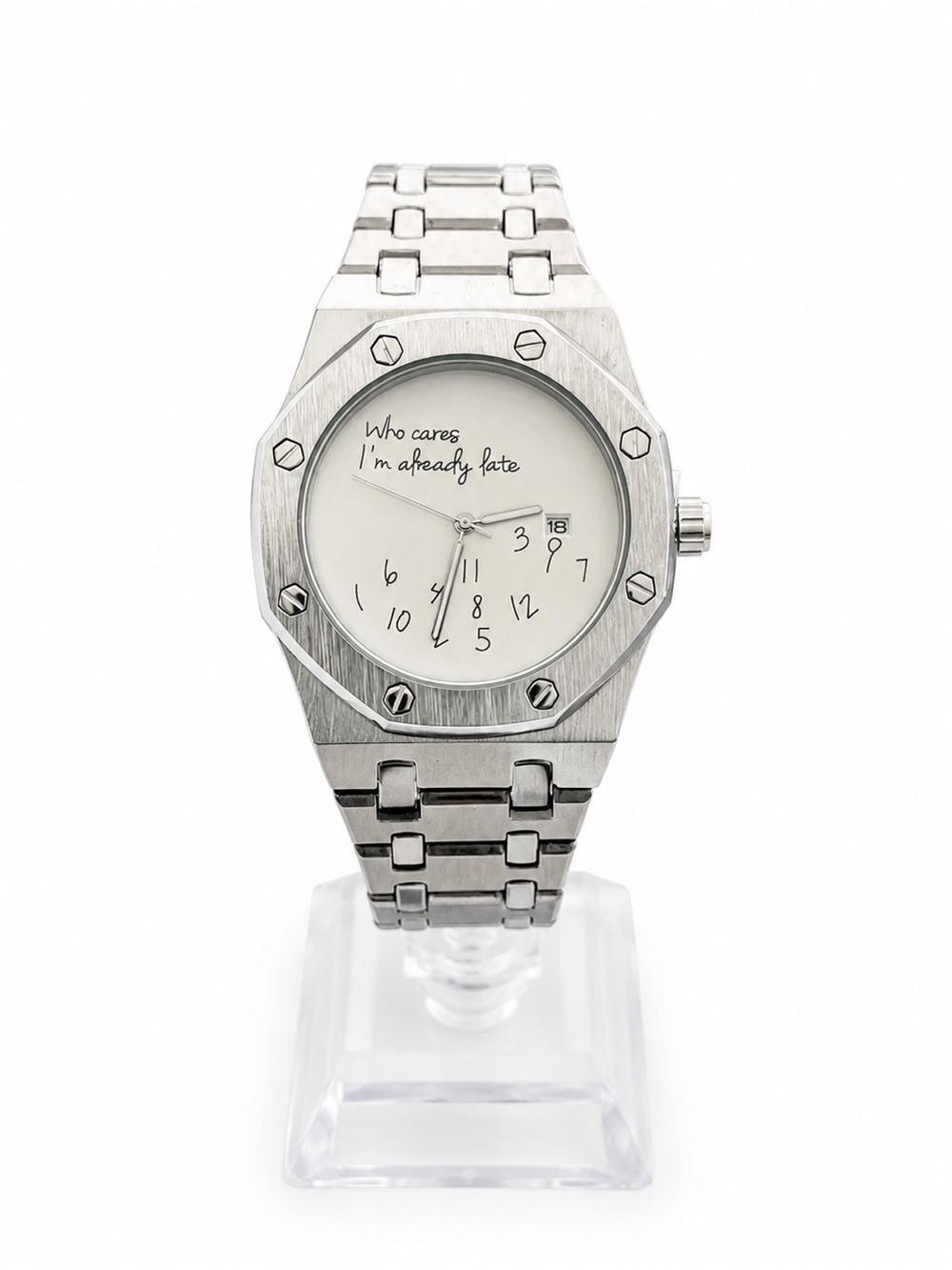 Who cares im already late dial watch Royal Oak Style White dial